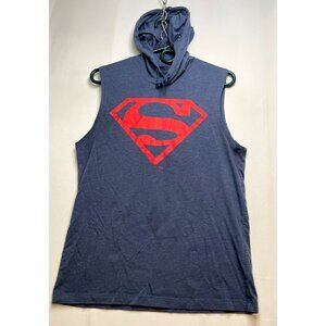 DC Comics Superman hooded sleeveless gym shirt mens medium tank top gray